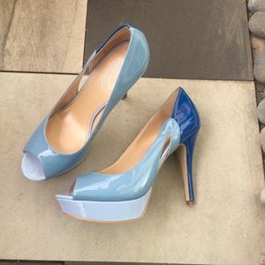 Blue Platform Peep Toe Heels